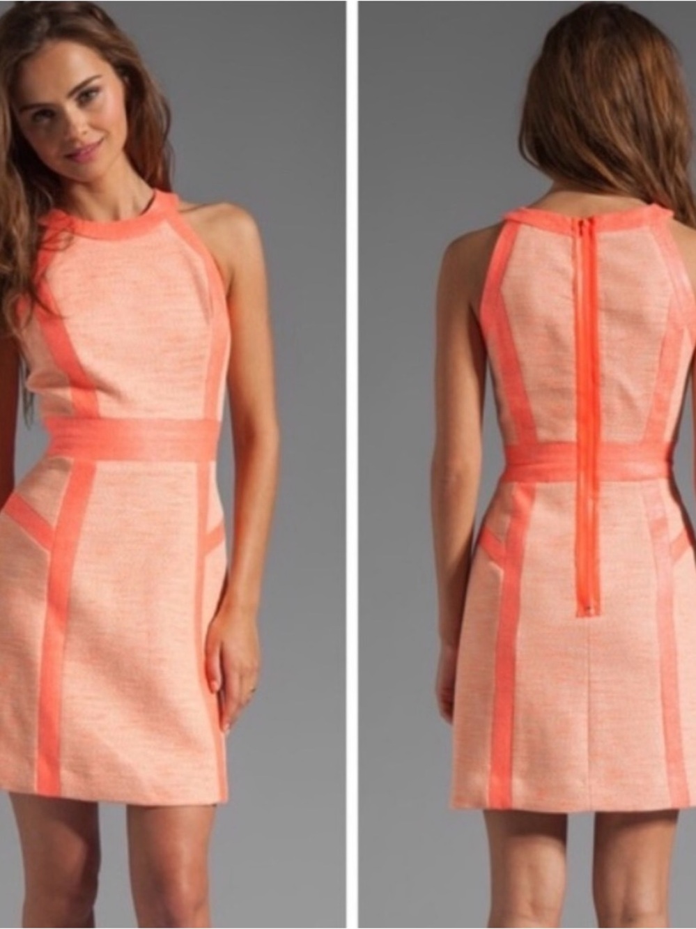 Milly mini tweed dress in coral